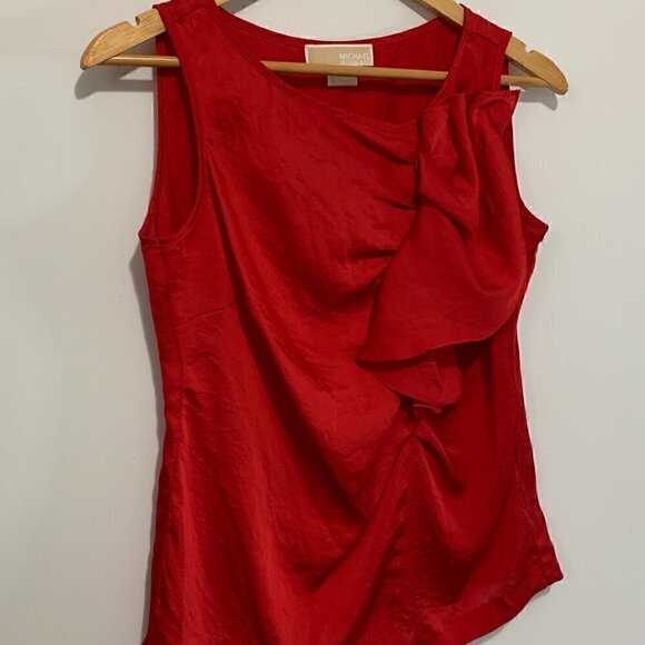 NWOT Michael Kors Side Ruffle Top Blouse Tunic Tank Shirt Red | Luxury Silk Fabr - Picture 2 of 7